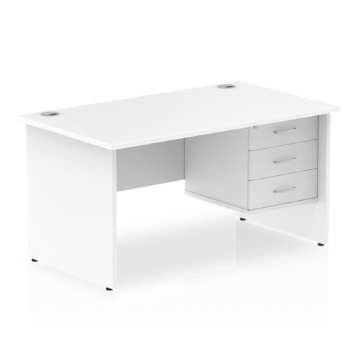 Dynamic Impulse W1400 x D800 x H730mm Straight Office Desk Panel End Leg With 1 x 3 Drawer Fixed Pedestal White Finish - MI002255