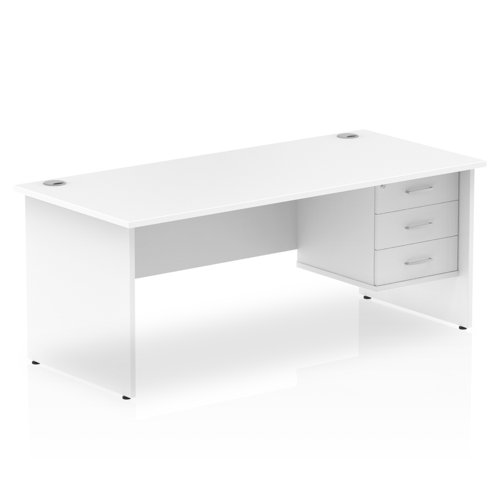 Dynamic Impulse W1800 x D800 x H730mm Straight Office Desk Panel End Leg With 1 x 3 Drawer Fixed Pedestal White Finish - MI002257