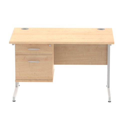 Dynamic Impulse W1200 x D800 x H730mm Straight Office Desk Cantilever Leg With 1 x 2 Drawer Single Fixed Pedestal Maple Finish Silver Frame - MI002431