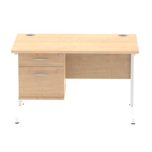 Dynamic Impulse W1200 x D800 x H730mm Straight Office Desk Cantilever Leg With 1 x 2 Drawer Single Fixed Pedestal Maple Finish White Frame - MI002435
