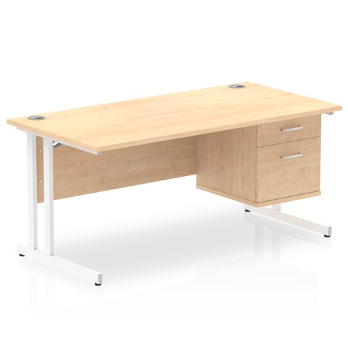 Dynamic Impulse W1600 x D800 x H730mm Straight Office Desk Cantilever Leg With 1 x 2 Drawer Fixed Pedestal Maple Finish White Frame - MI002437