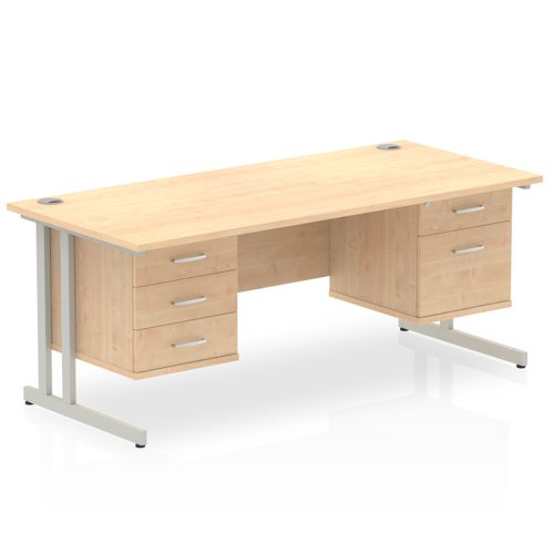 Dynamic Impulse W1600 x D800 x H730mm Straight Office Desk Cantilever Leg With 1x2 & 1x3 Drawer Fixed Pedestal Maple Finish Silver Frame - MI002465