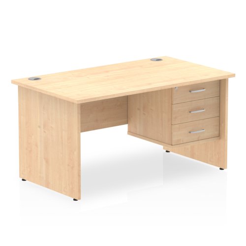 Dynamic Impulse W1400 x D800 x H730mm Straight Office Desk Panel End Leg With 1 x 3 Drawer Fixed Pedestal Maple Finish - MI002481