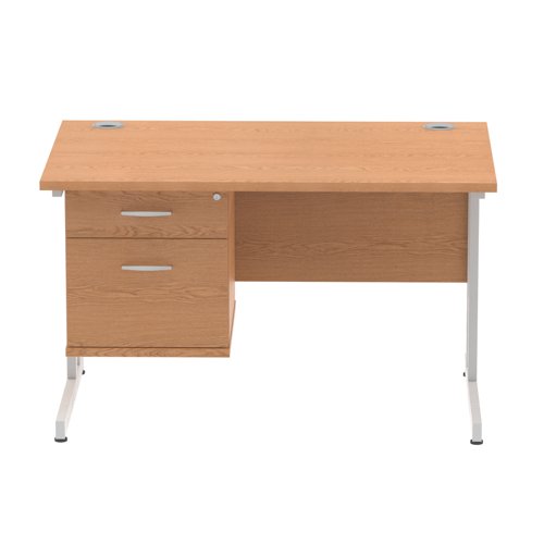 Dynamic Impulse W1200 x D800 x H730mm Straight Office Desk Cantilever Leg With 1 x 2 Drawer Single Fixed Pedestal Oak Finish Silver Frame - MI002657