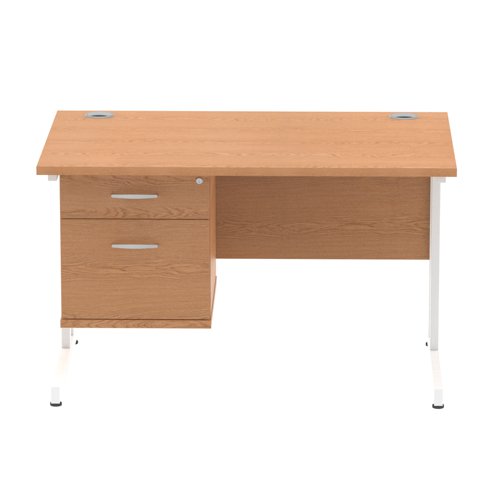 Dynamic Impulse W1200 x D800 x H730mm Straight Office Desk Cantilever Leg With 1 x 2 Drawer Single Fixed Pedestal Oak Finish White Frame - MI002661