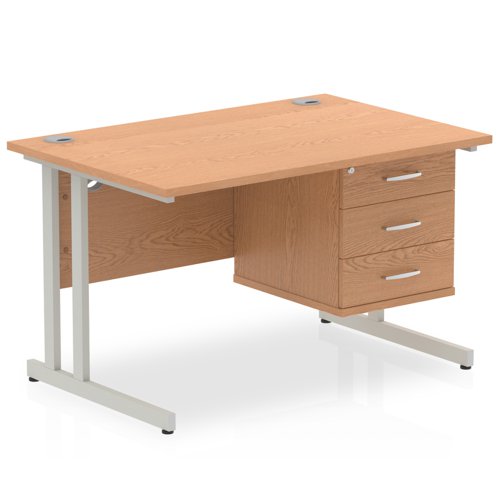 Dynamic Impulse W1200 x D800 x H730mm Straight Office Desk Cantilever Leg With 1 x 3 Drawer Single Fixed Pedestal Oak Finish Silver Frame - MI002665