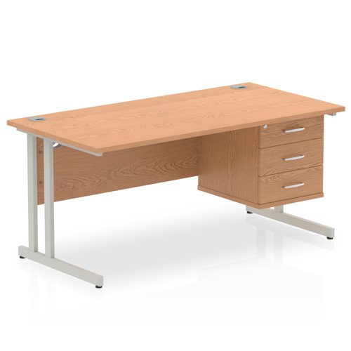 Dynamic Impulse W1600 x D800 x H730mm Straight Office Desk Cantilever Leg With 1 x 3 Drawer Single Fixed Pedestal Oak Finish Silver Frame - MI002667