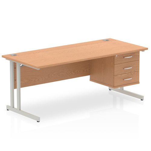 Dynamic Impulse W1800 x D800 x H730mm Straight Office Desk Cantilever Leg With 1 x 3 Drawer Single Fixed Pedestal Oak Finish Silver Frame - MI002668