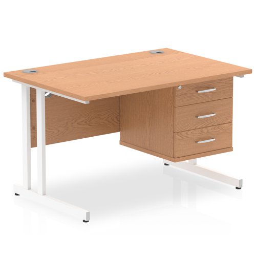 Dynamic Impulse W1200 x D800 x H730mm Straight Office Desk Cantilever Leg With 1 x 3 Drawer Single Fixed Pedestal Oak Finish White Frame - MI002669