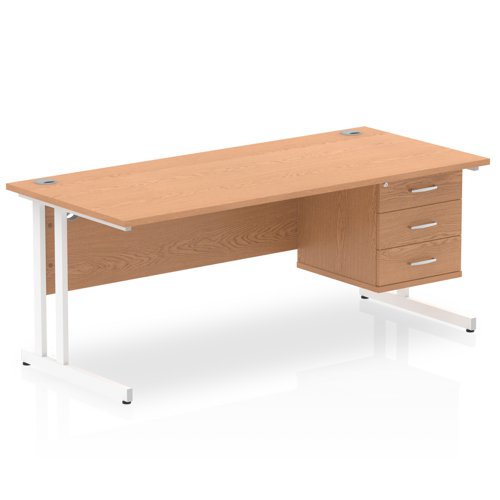 Dynamic Impulse W1800 x D800 x H730mm Straight Office Desk Cantilever Leg With 1 x 3 Drawer Single Fixed Pedestal Oak Finish White Frame - MI002672