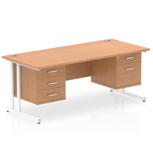 Dynamic Impulse W1600 x D800 x H730mm Straight Office Desk Cantilever Leg With 1x2 & 1x3 Drawer Fixed Pedestal Oak Finish White Frame - MI002695