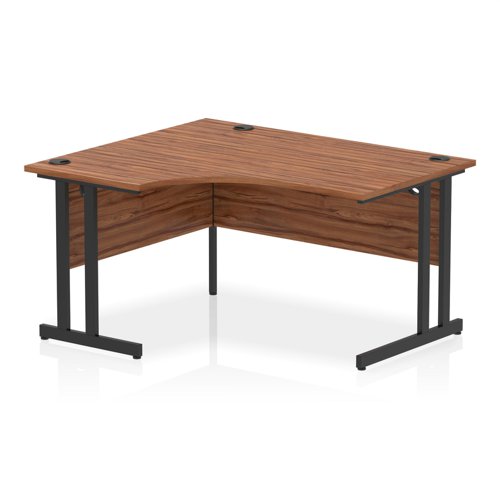 Dynamic Impulse W1400 x D1200/800 x H730mm Left Hand Crescent Desk With Cable Management Ports Cantilever Leg Walnut Finish Black Frame - MI003257