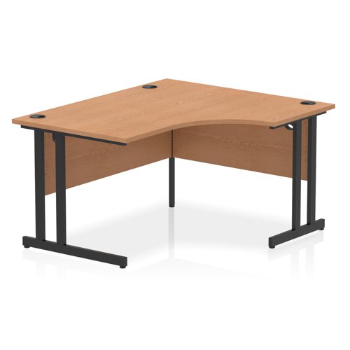 Dynamic Impulse W1400 x D800/1200 x H730mm Right Hand Crescent Desk With Cable Management Ports Cantilever Leg Oak Finish Black Frame - MI003291