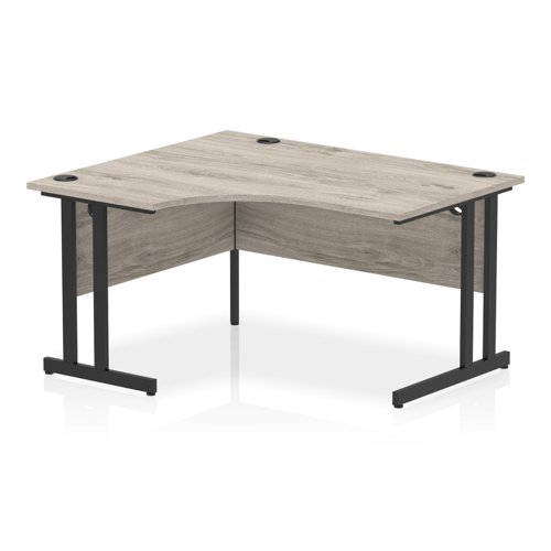 Dynamic Impulse W1400 x D1200/800 x H730mm Left Hand Crescent Desk With Cable Management Ports Cantilever Leg Grey Oak Finish Black Frame - MI003347