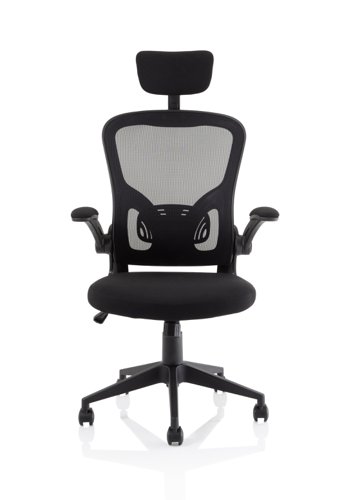 Ace Executive Mesh Back Office Chair With Folding Arms Fabric Seat Black - OP000317