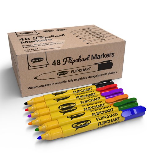 Show-me Premium Flipchart Markers Bullet Tip Assorted colours (Pack 48) - FCM48A