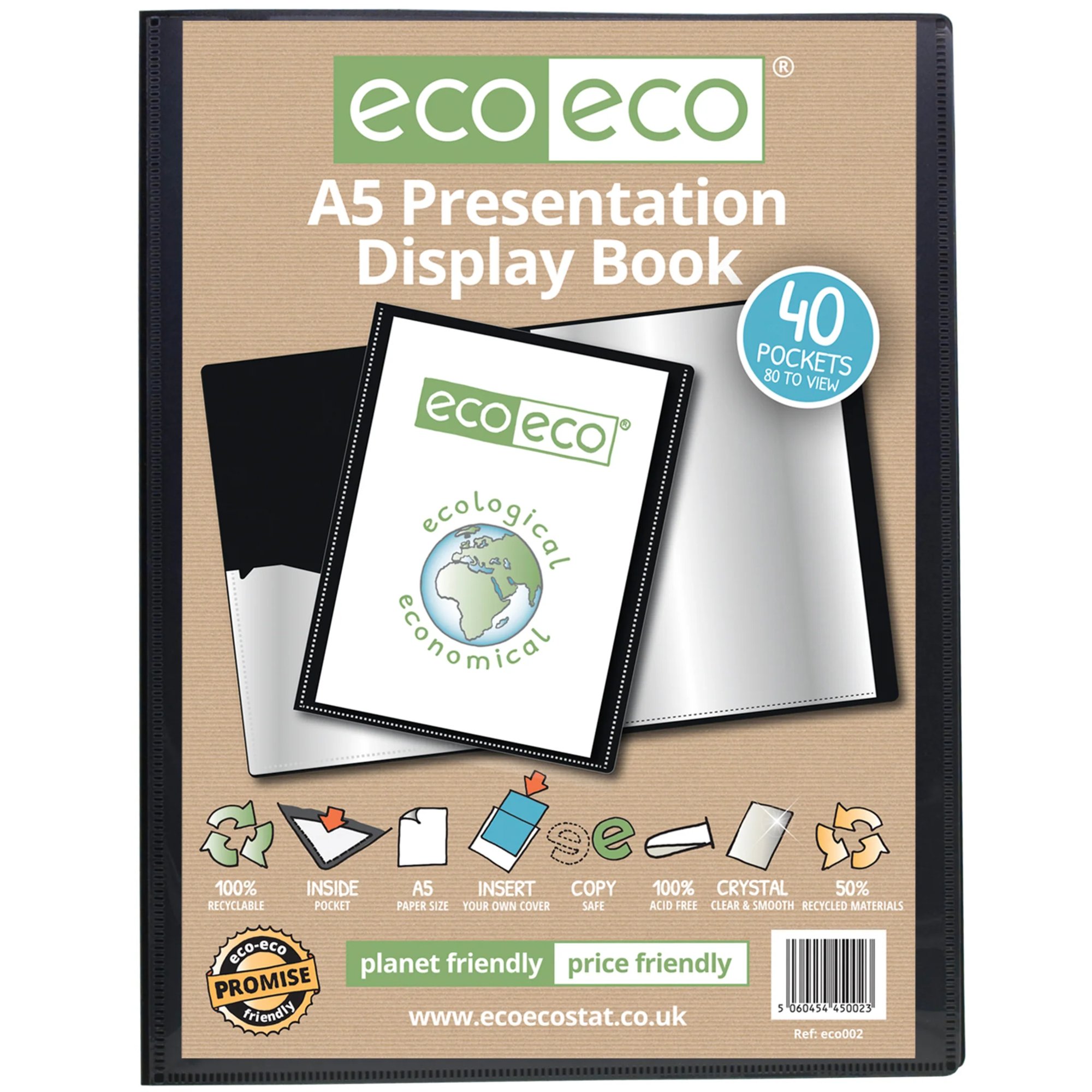 A5 50% Recycled 20 Pocket Presentation Display Book - Single