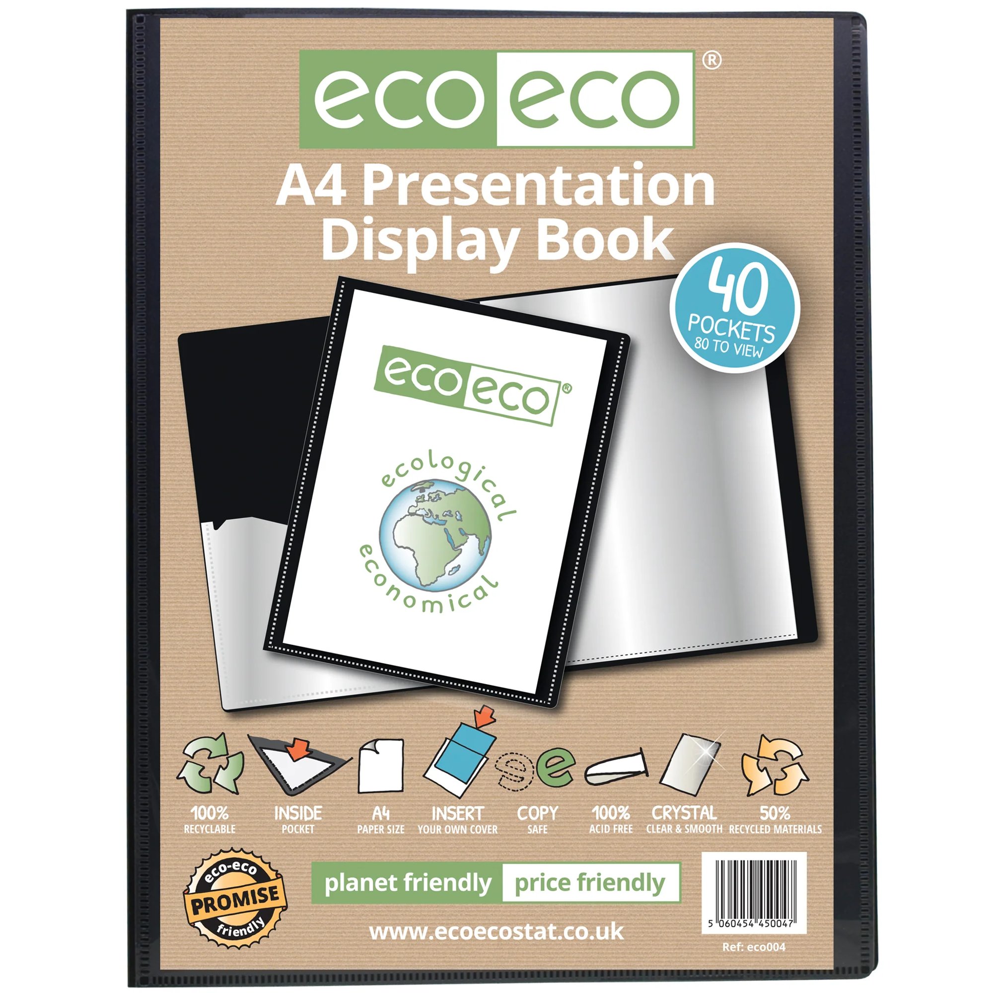 A4 50% Recycled 20 Pocket Presentation Display Book - Single