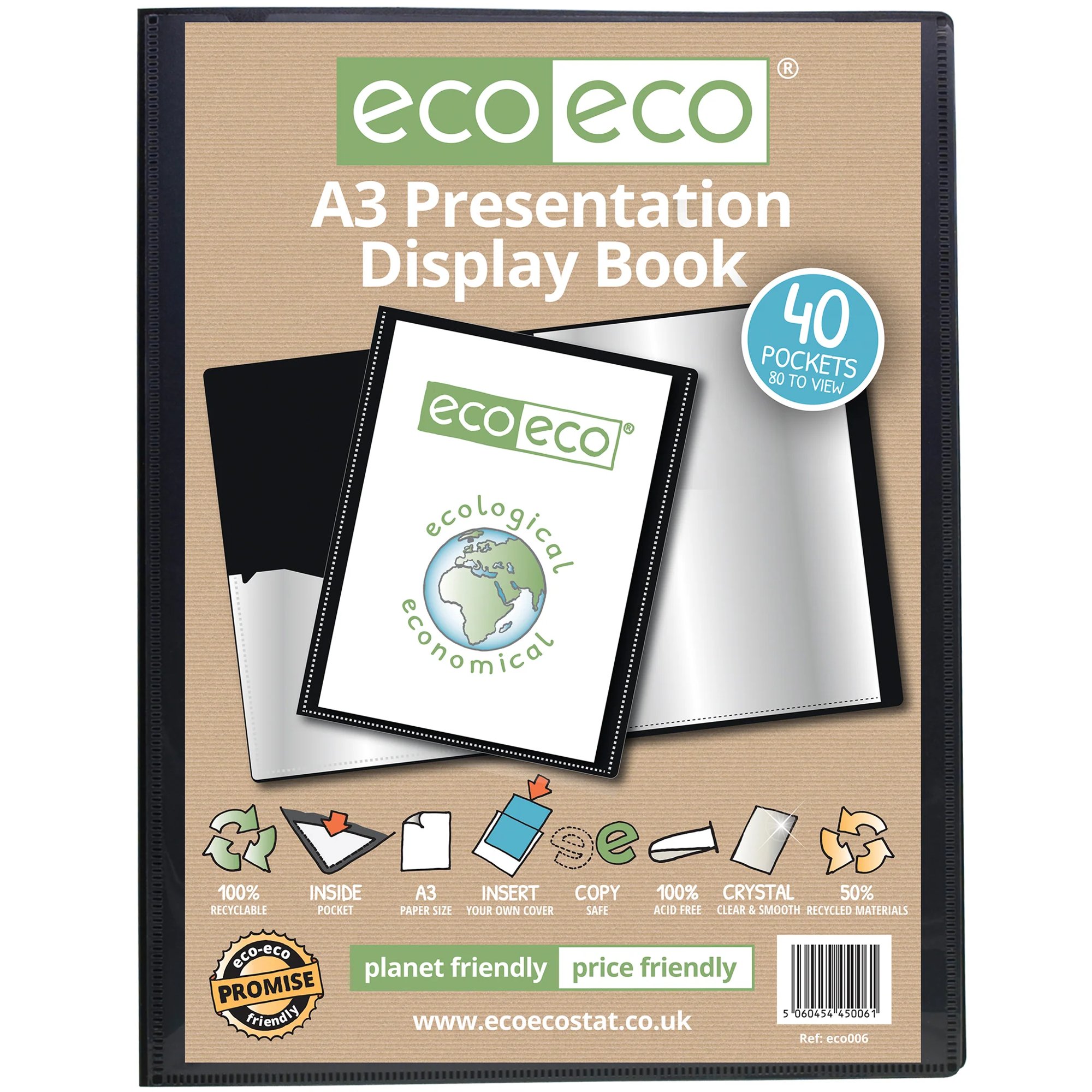 A3 50% Recycled 20 Pocket Presentation Display Book - Single