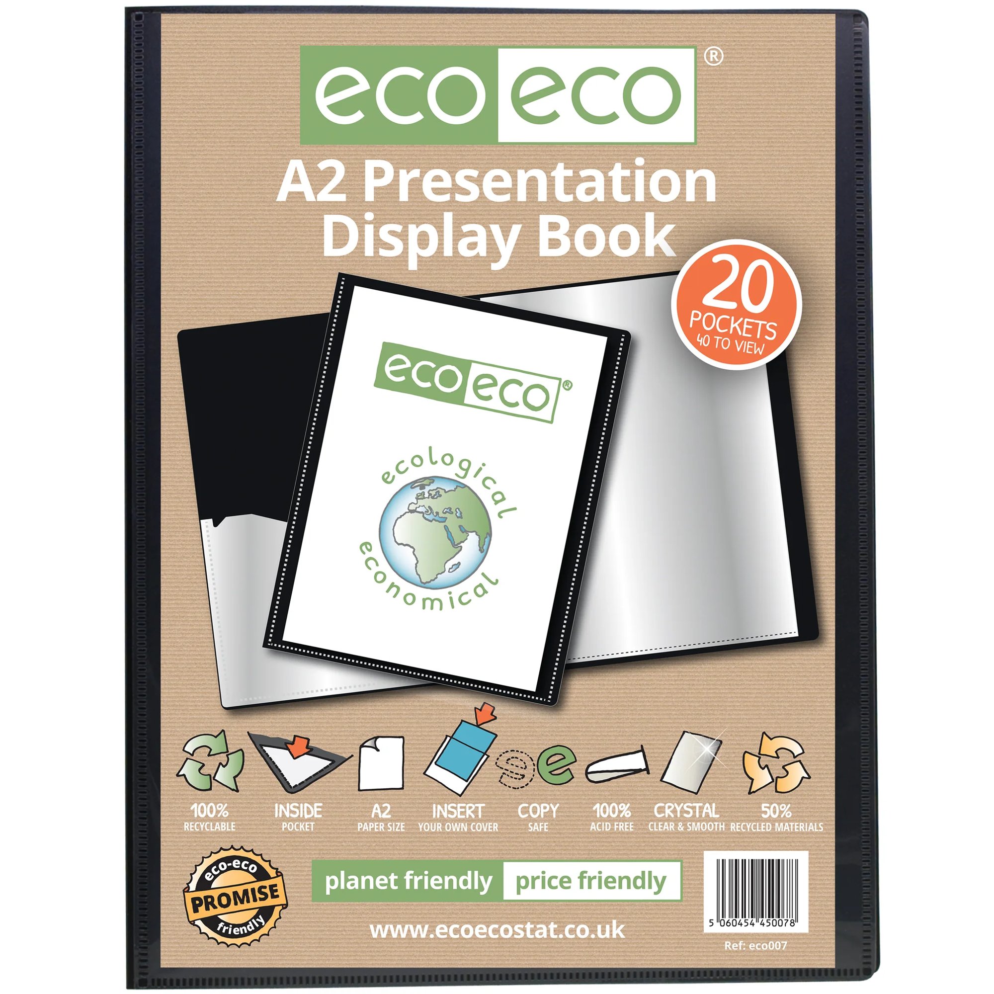A3 50% Recycled 40 Pocket Presentation Display Book - Single