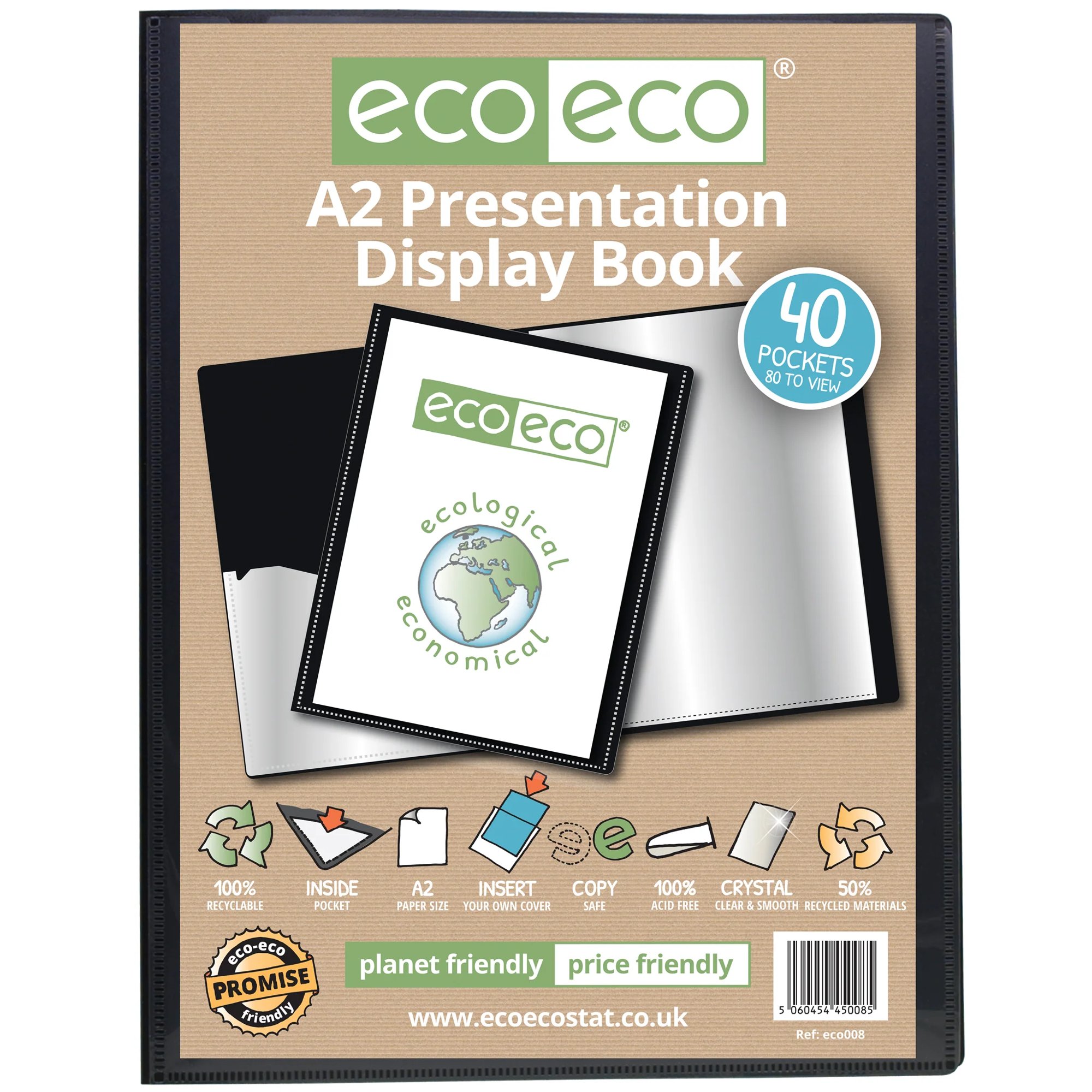 A2 50% Recycled 20 Pocket Presentation Display Book - Single