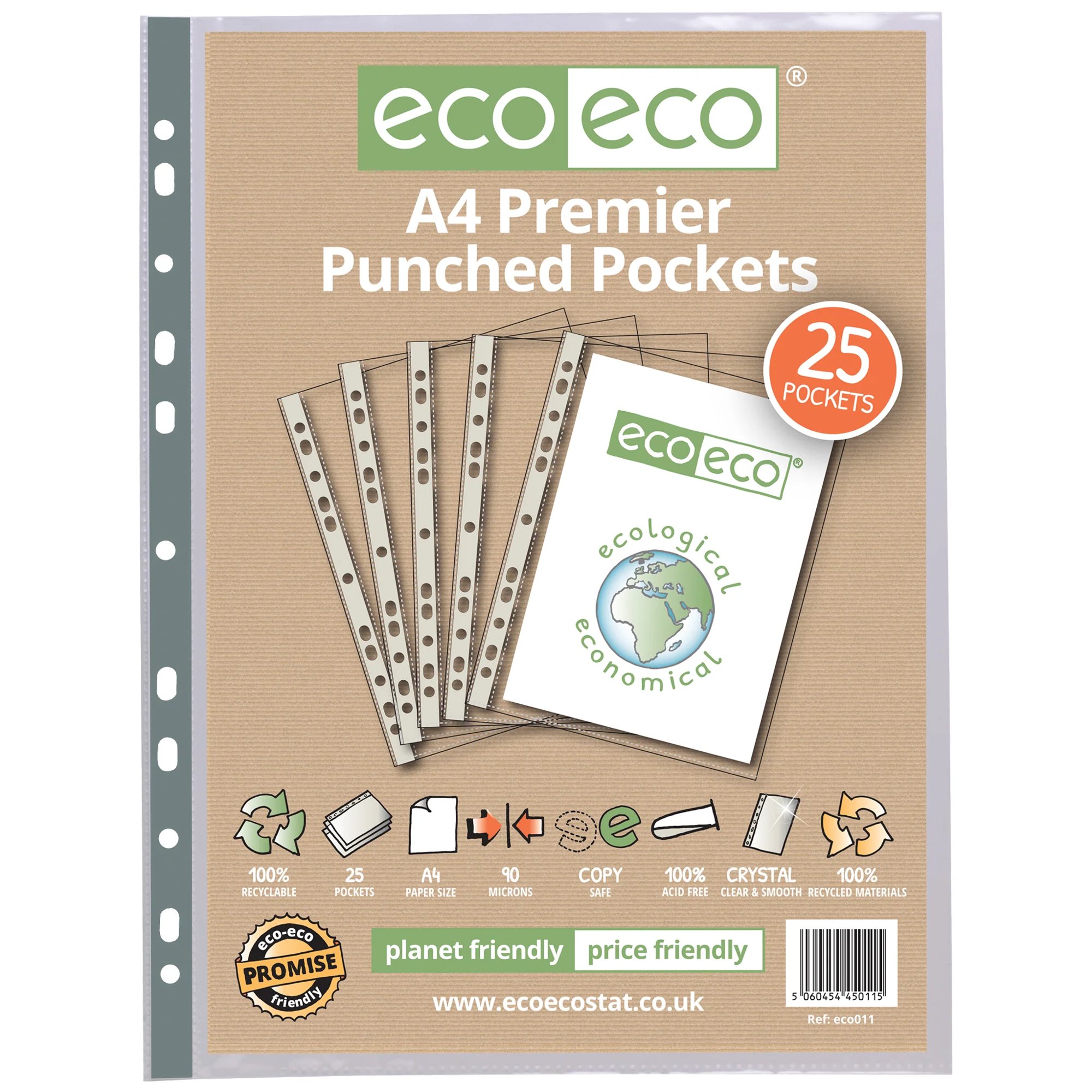A4 100% Recycled Bag Multi Punched Pockets - Pack of 100