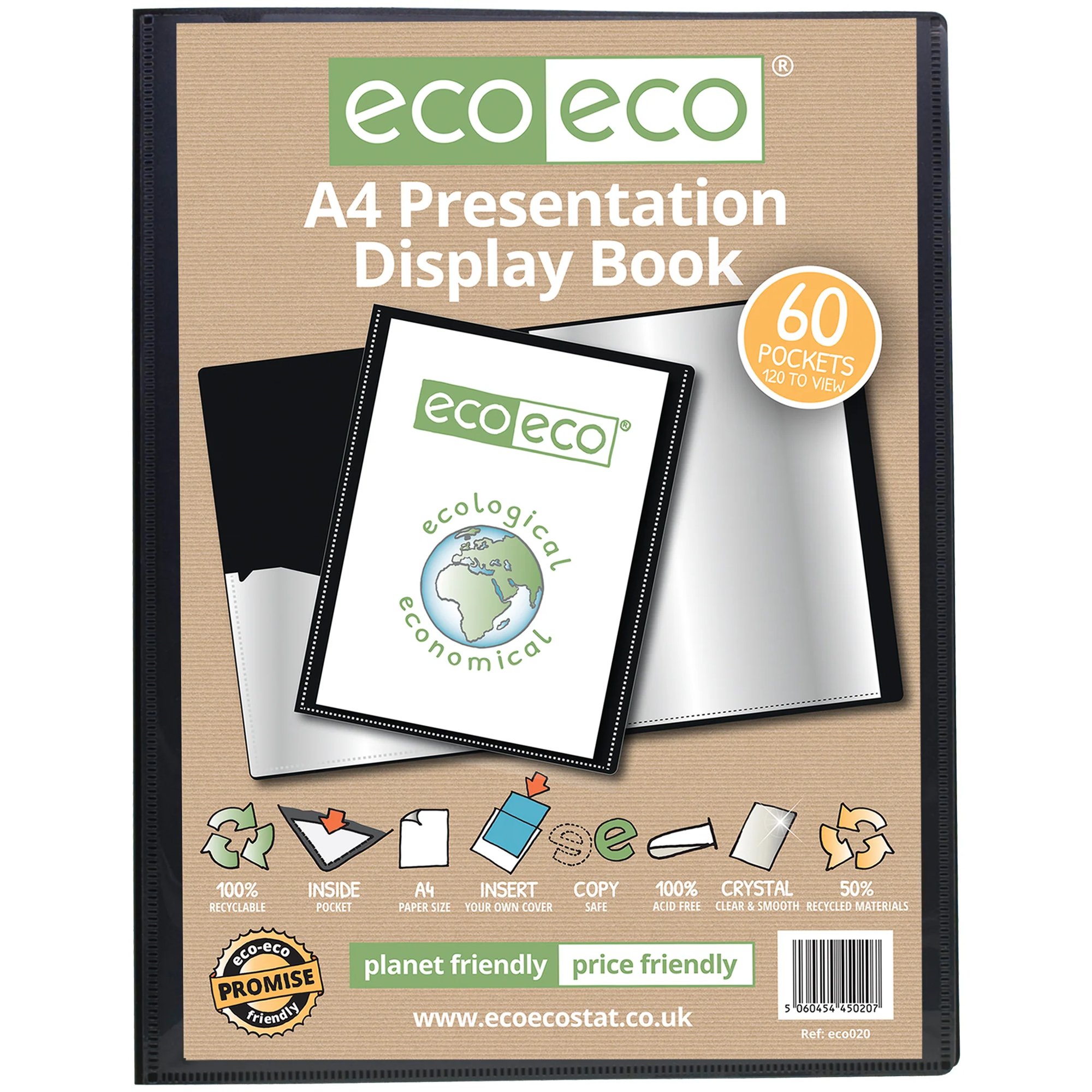 A5 50% Recycled 60 Pocket Presentation Display Book - Single