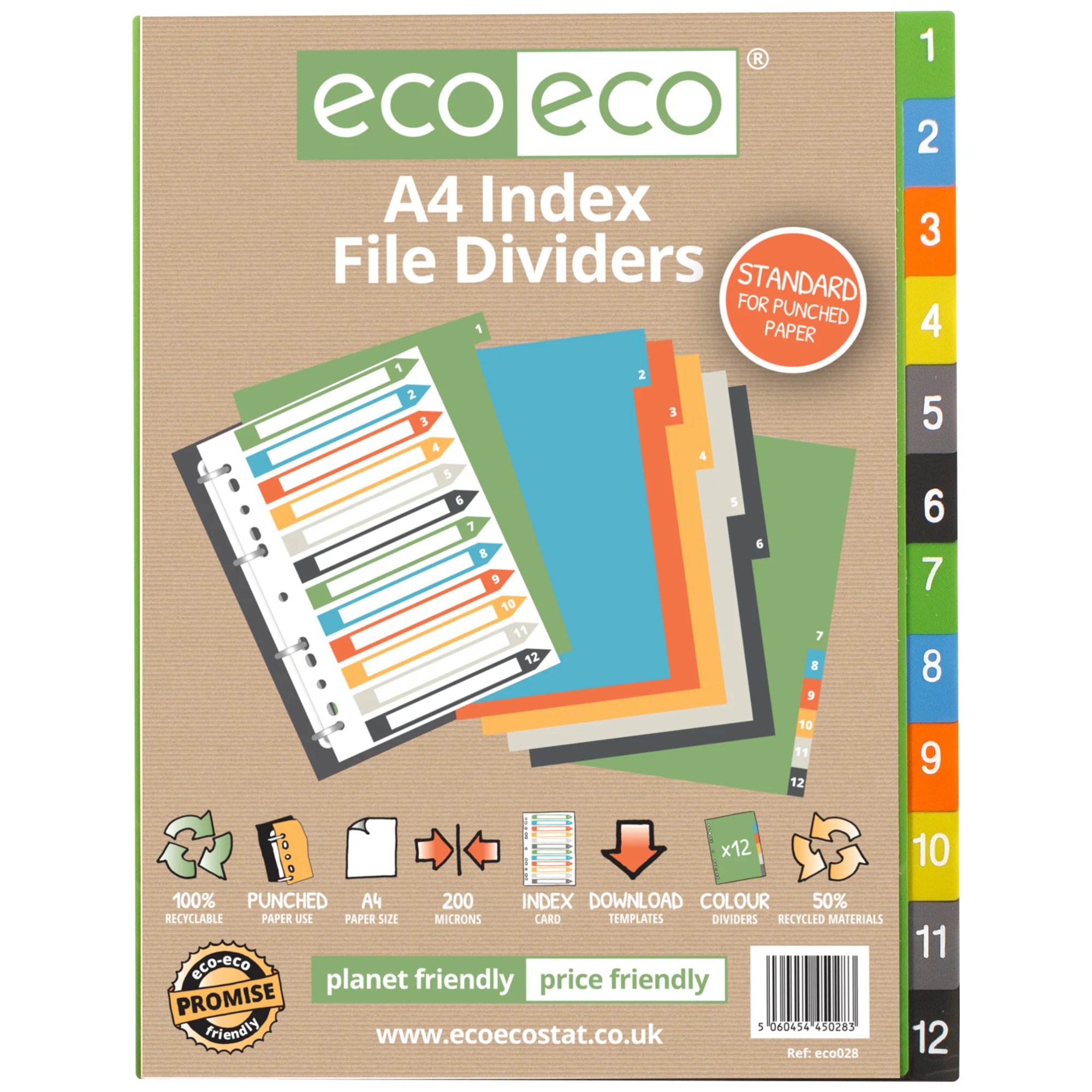 A4 50% Recycled Wide Index File Dividers - 1 Set of 6