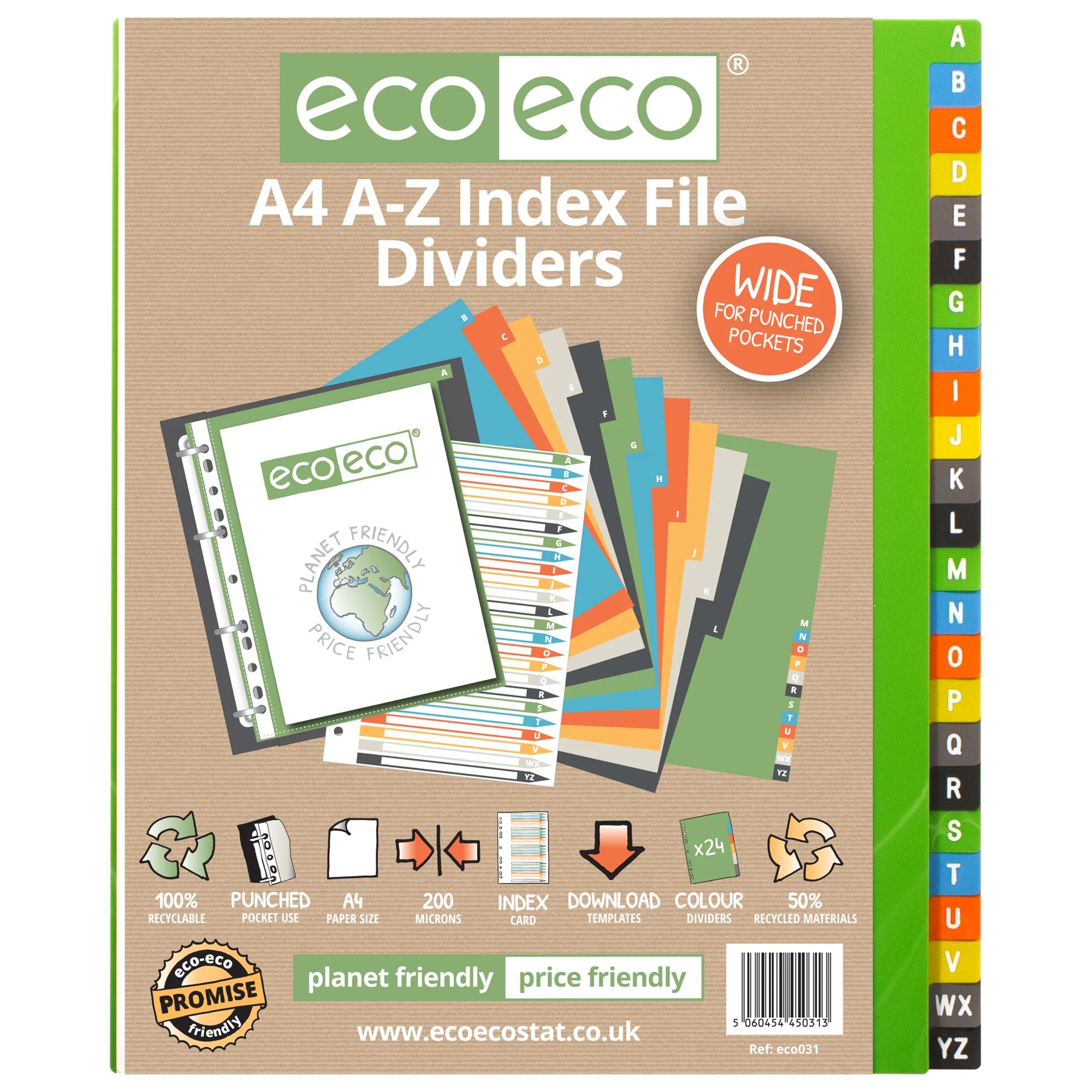 A4 50% Recycled A-Z Index File Dividers - 1 Set of 24