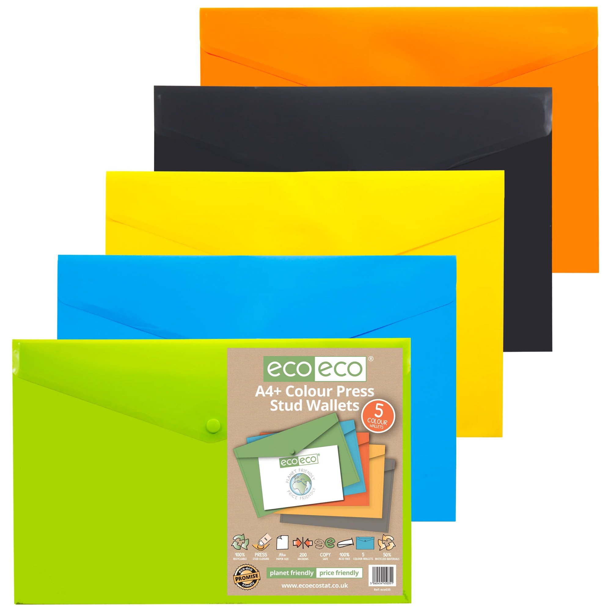 A3 95% Recycled Press Stud Wallets - Pack of 5