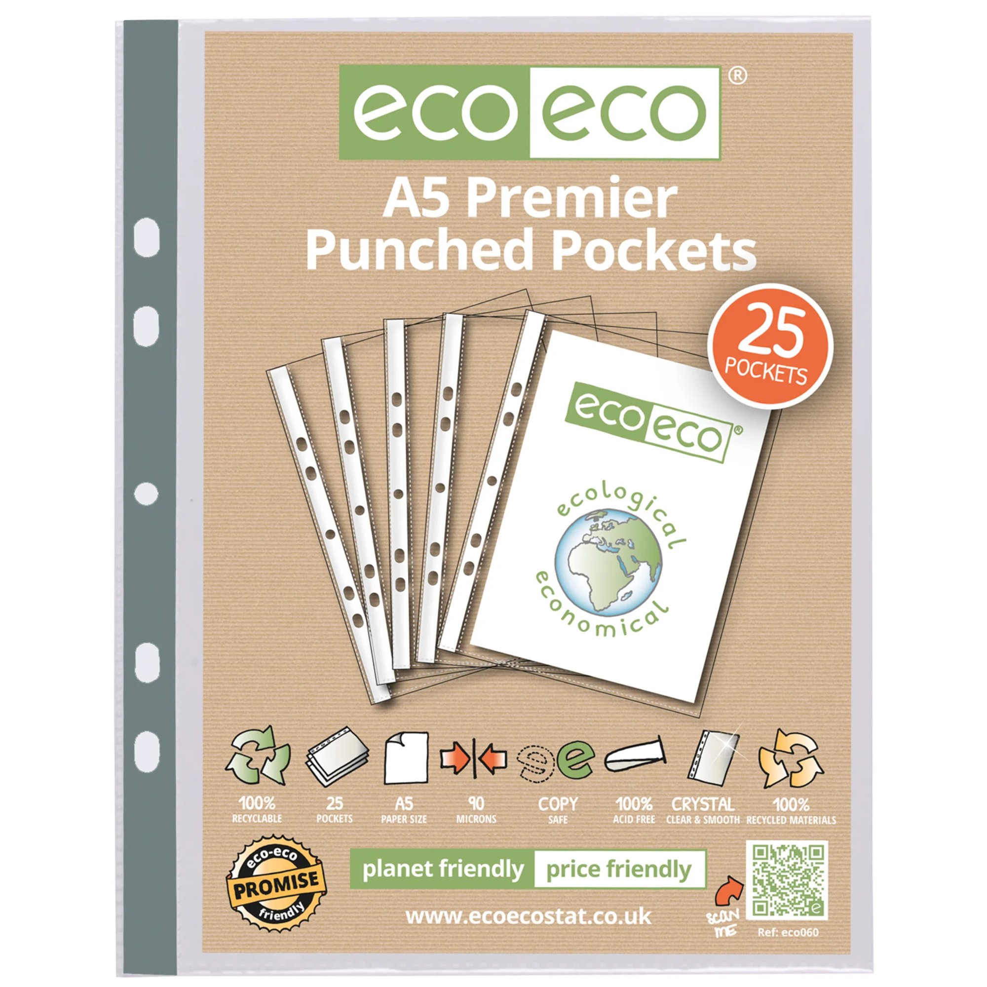 A4 100% Recycled Bag Premier Open Access Multi Punched Pockets - Pack of 25