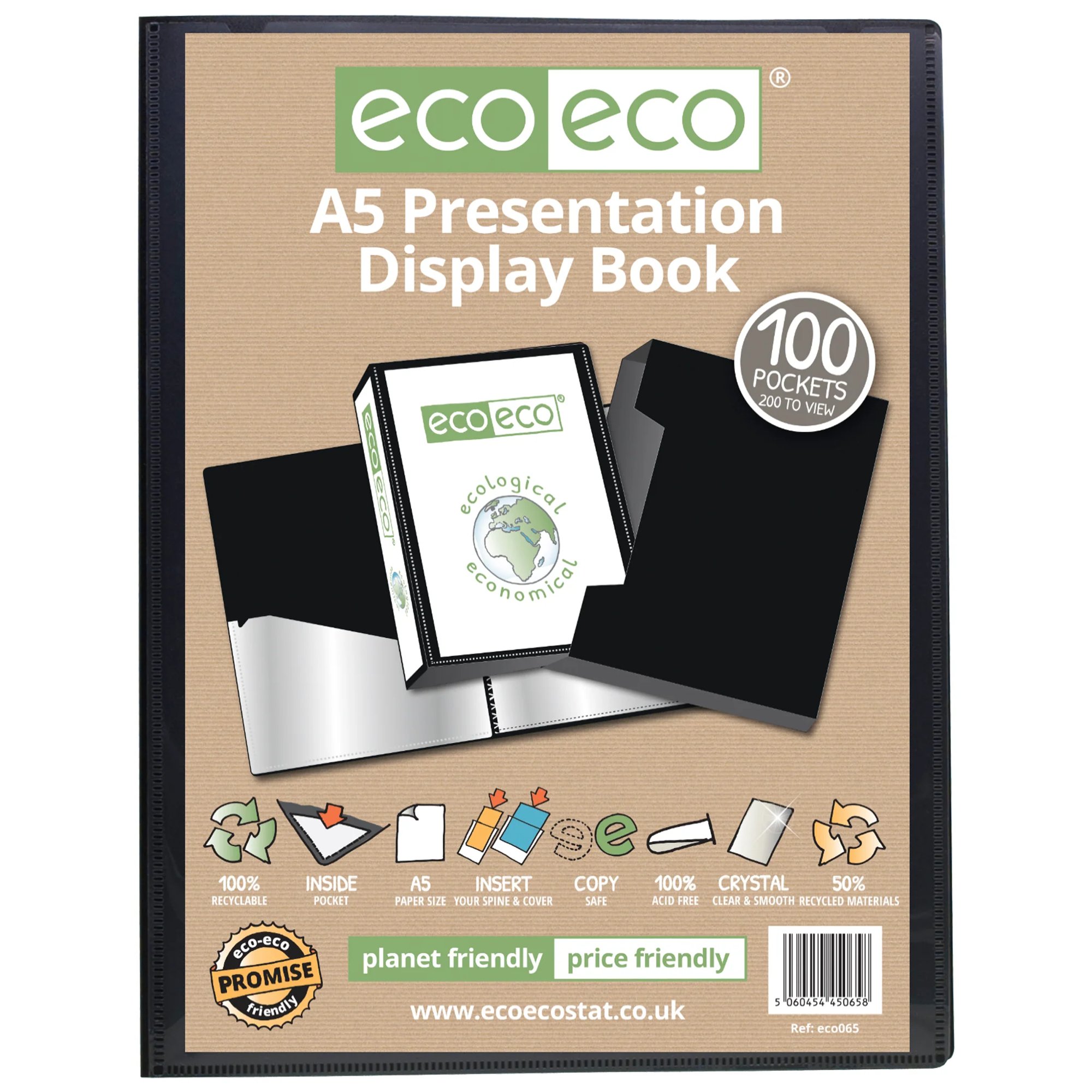 A5 50% Recycled 80 Pocket Presentation Display Book - Single