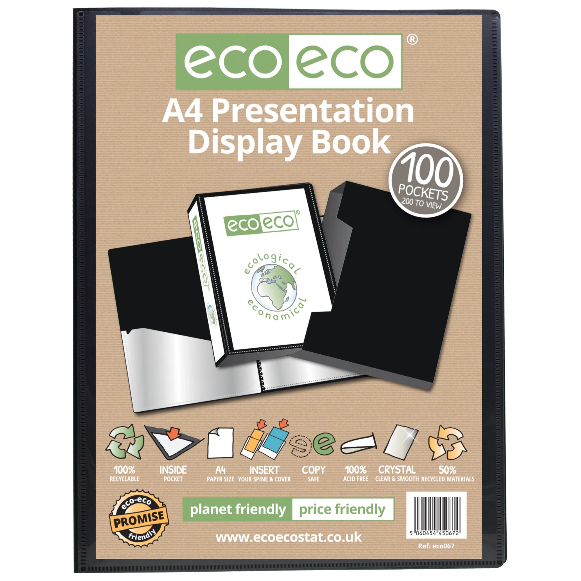 A4 50% Recycled 80 Pocket Presentation Display Book - Single