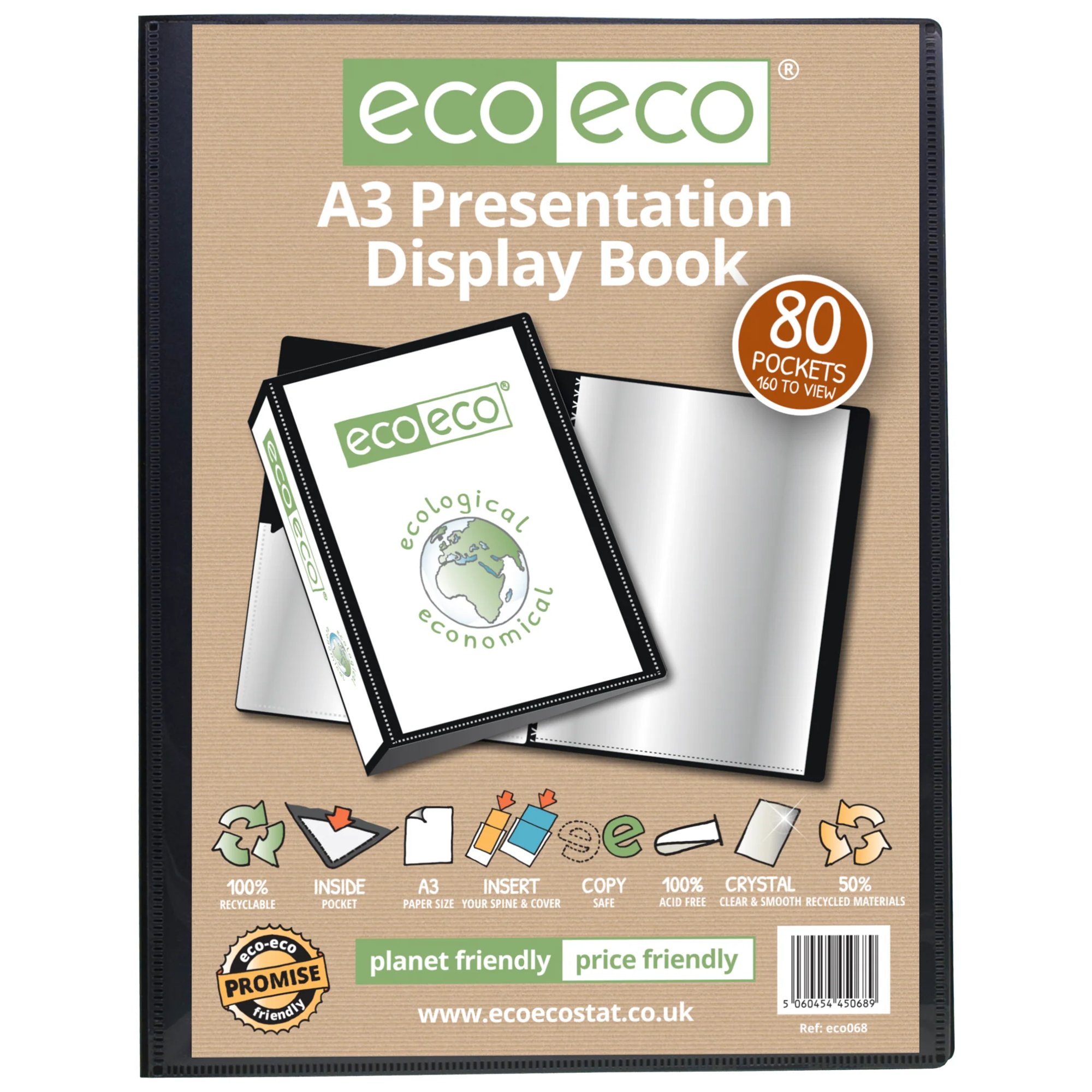 A4 50% Recycled 100 Pocket Presentation Display Book & Box - Single