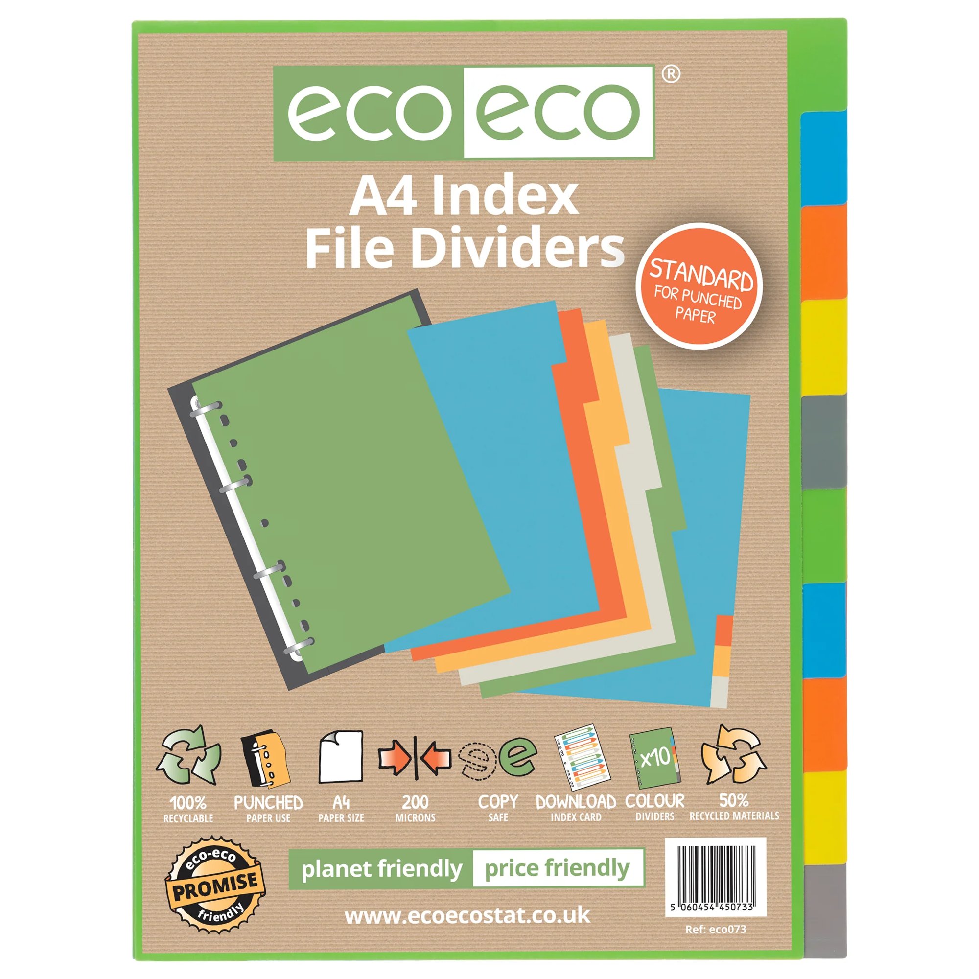 A4 50% Recycled Wide Index File Dividers - 1 Set of 5