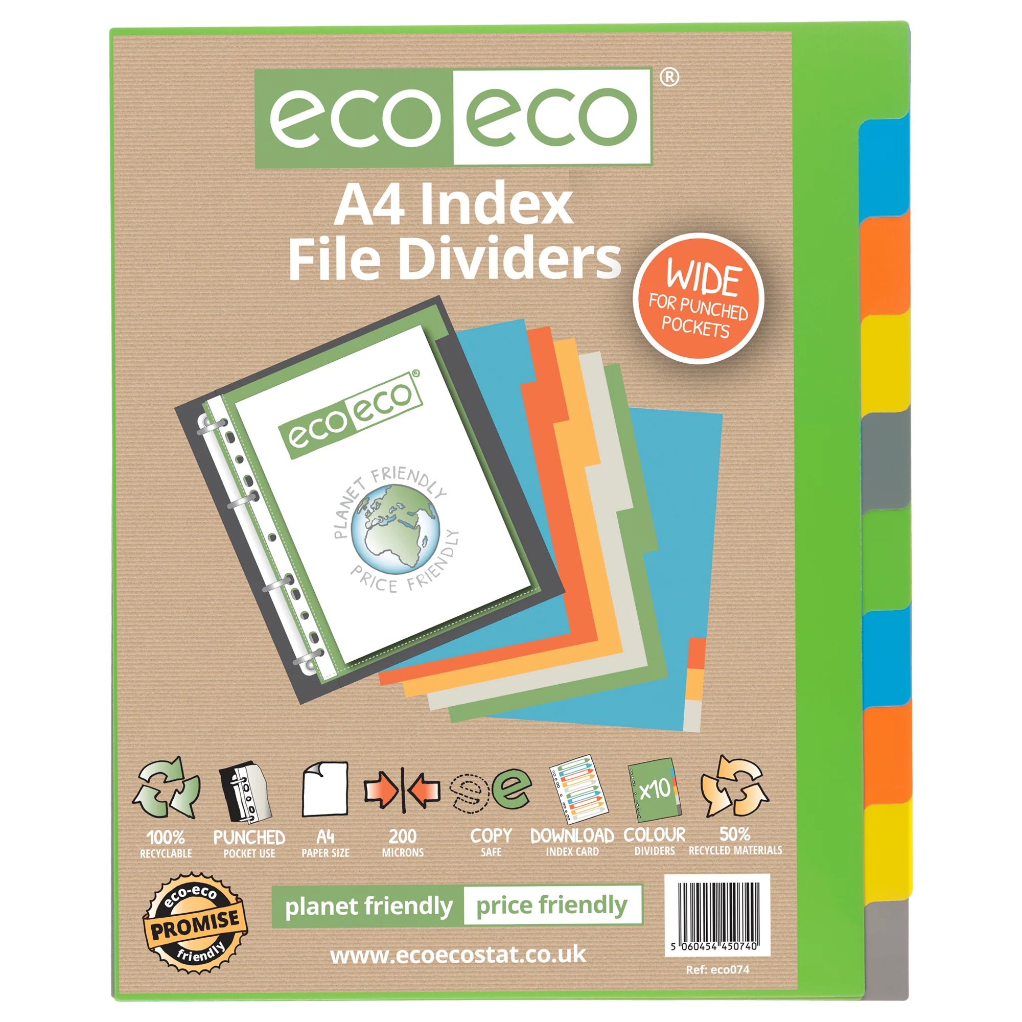 A4 50% Recycled Index File Dividers - 1 Set of 10