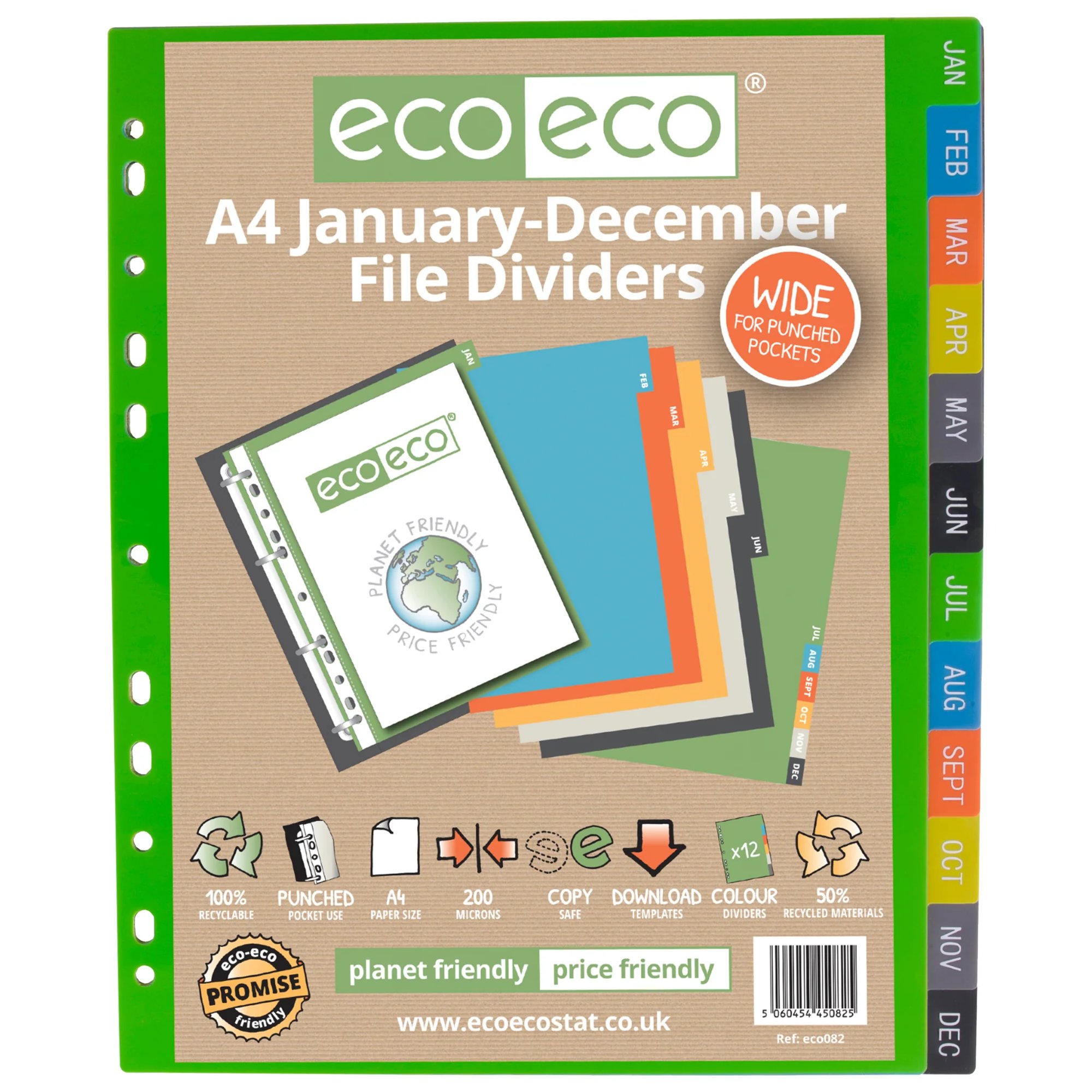A4 50% Recycled January - December Index File Dividers - 1 Set