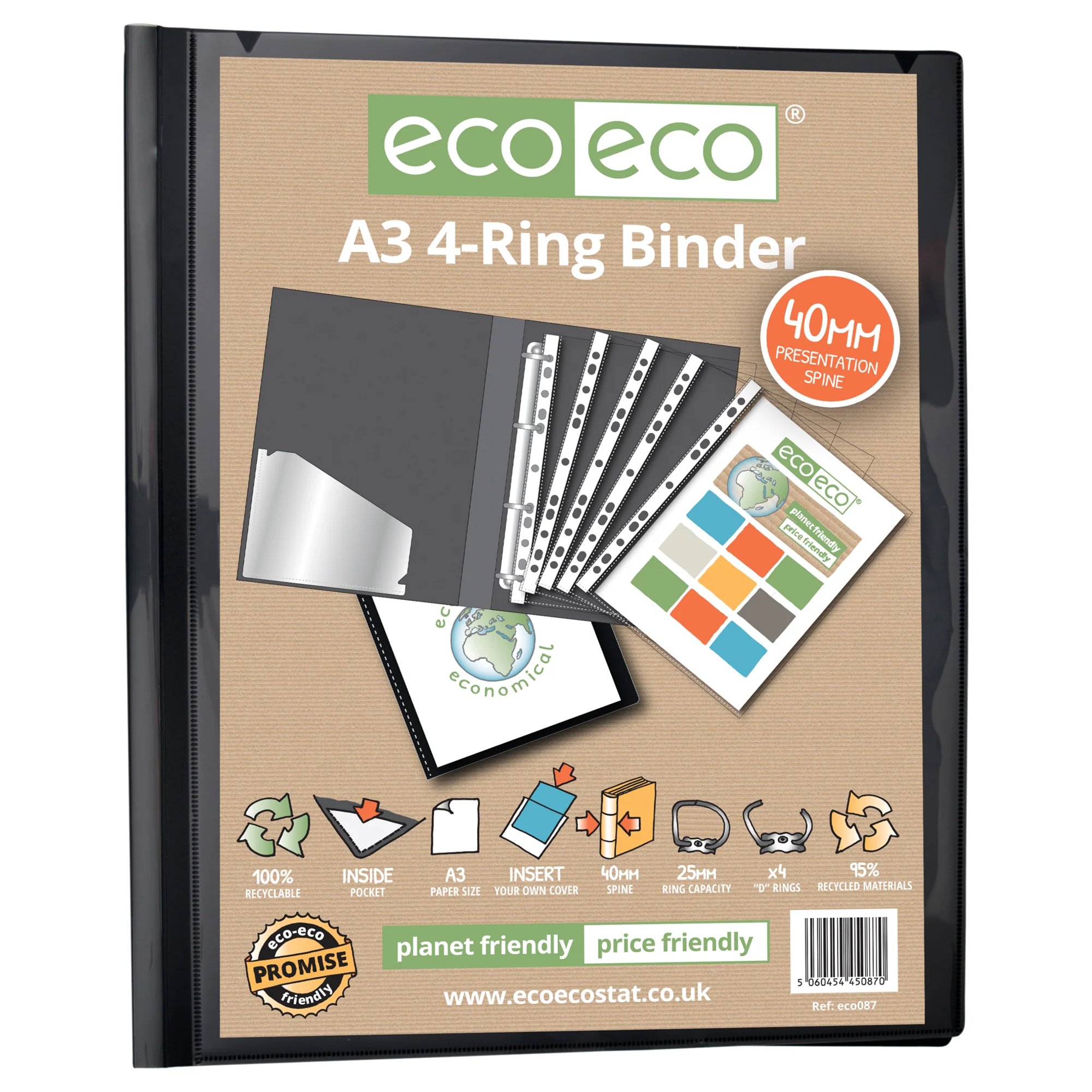 A4 95% Recycled Presentation 2 Ring Binder - Single