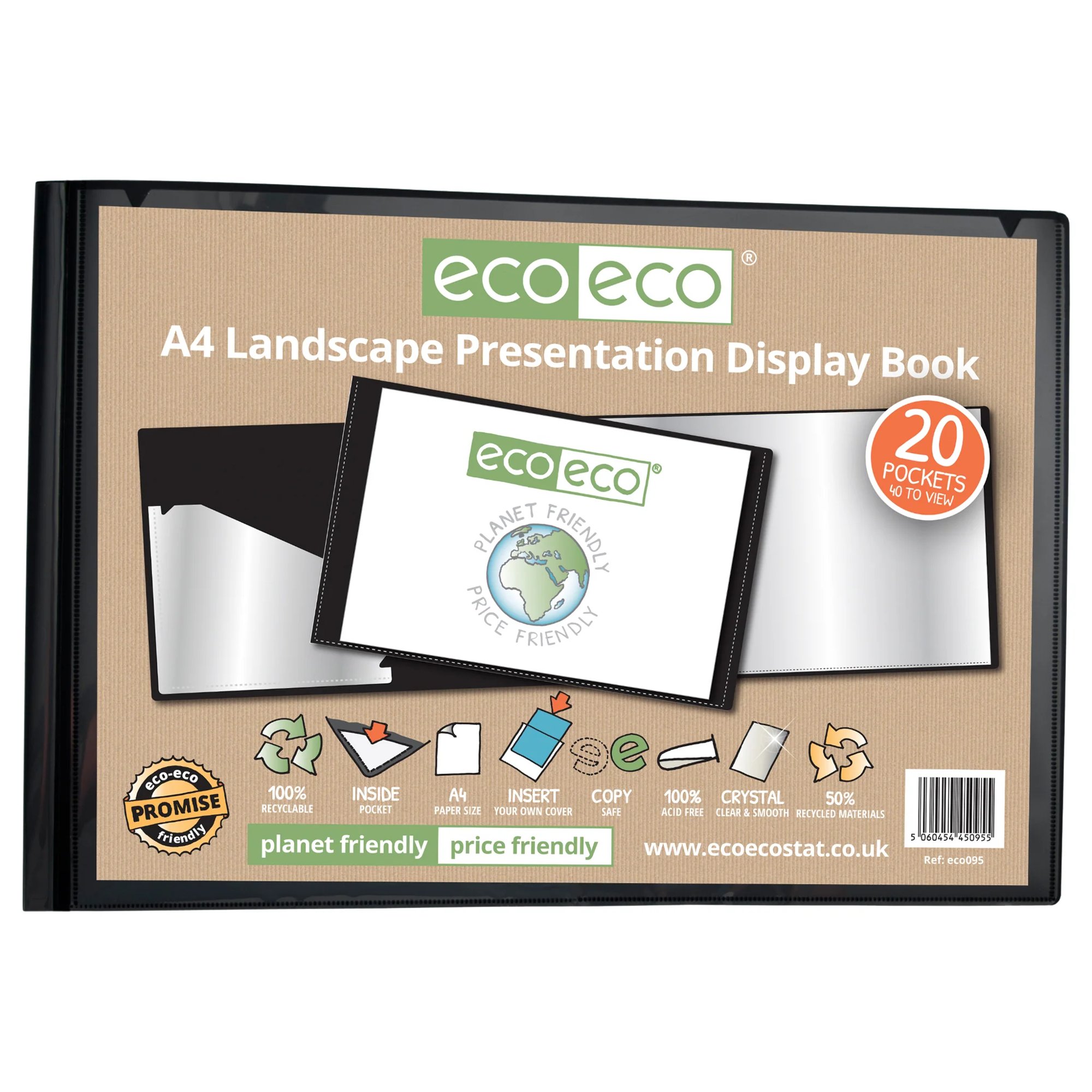 A5 50% Recycled 20 Pocket Landscape Presentation Display Book - Single