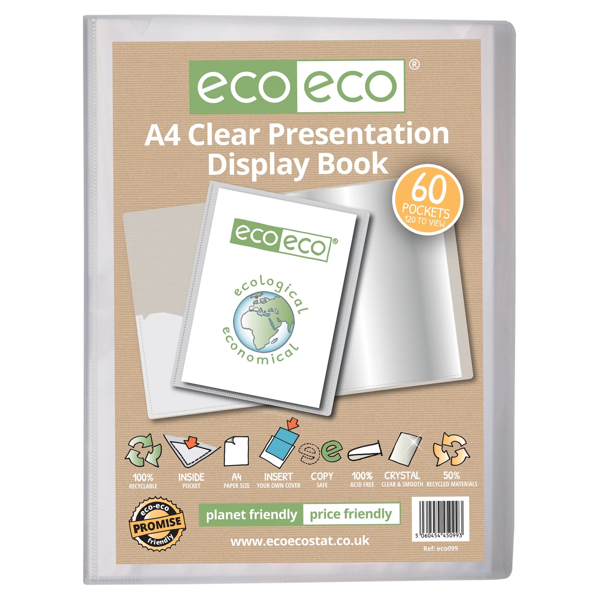 A4 50% Recycled Clear 40 Pocket Presentation Display Book - Single
