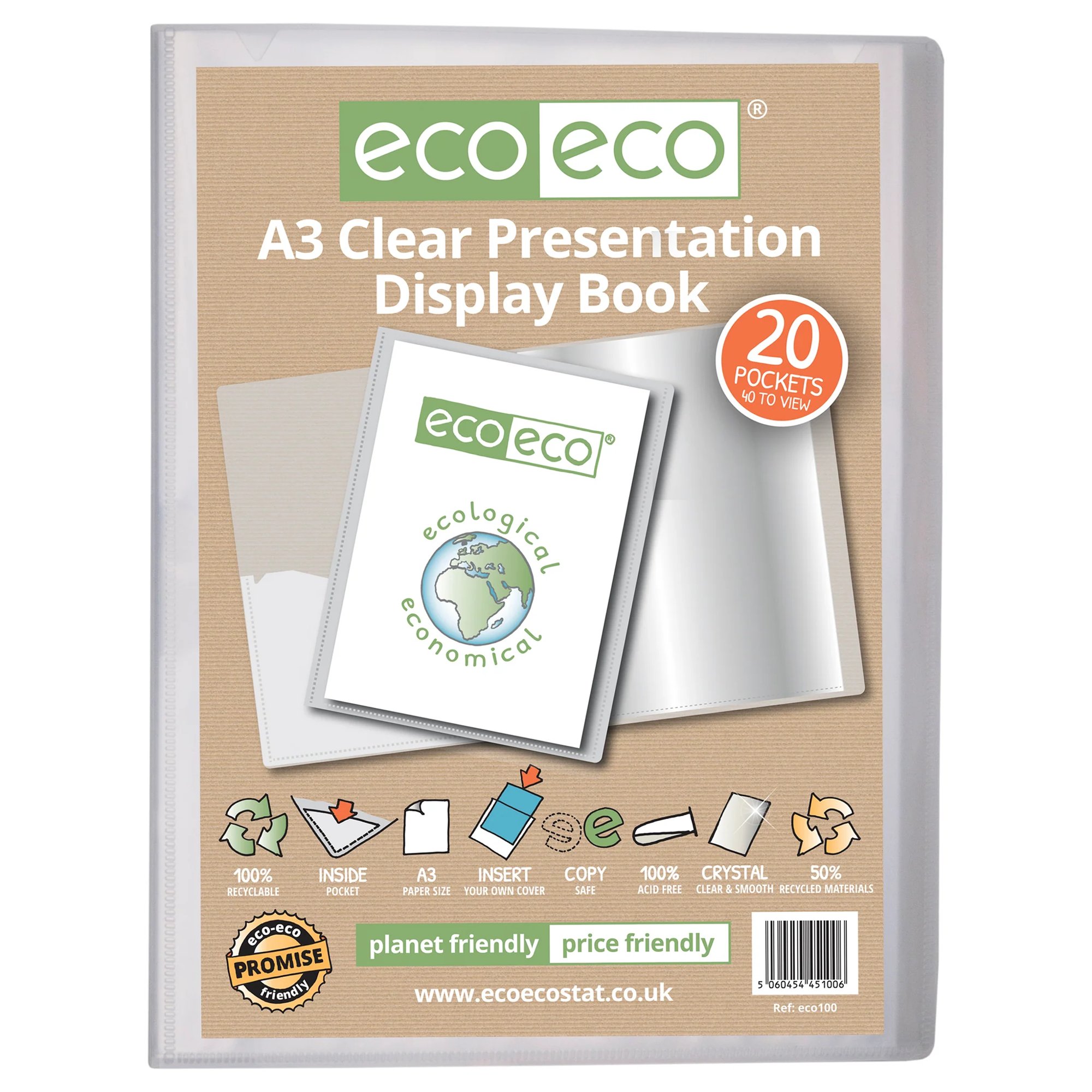 A4 50% Recycled Clear 60 Pocket Presentation Display Book - Single