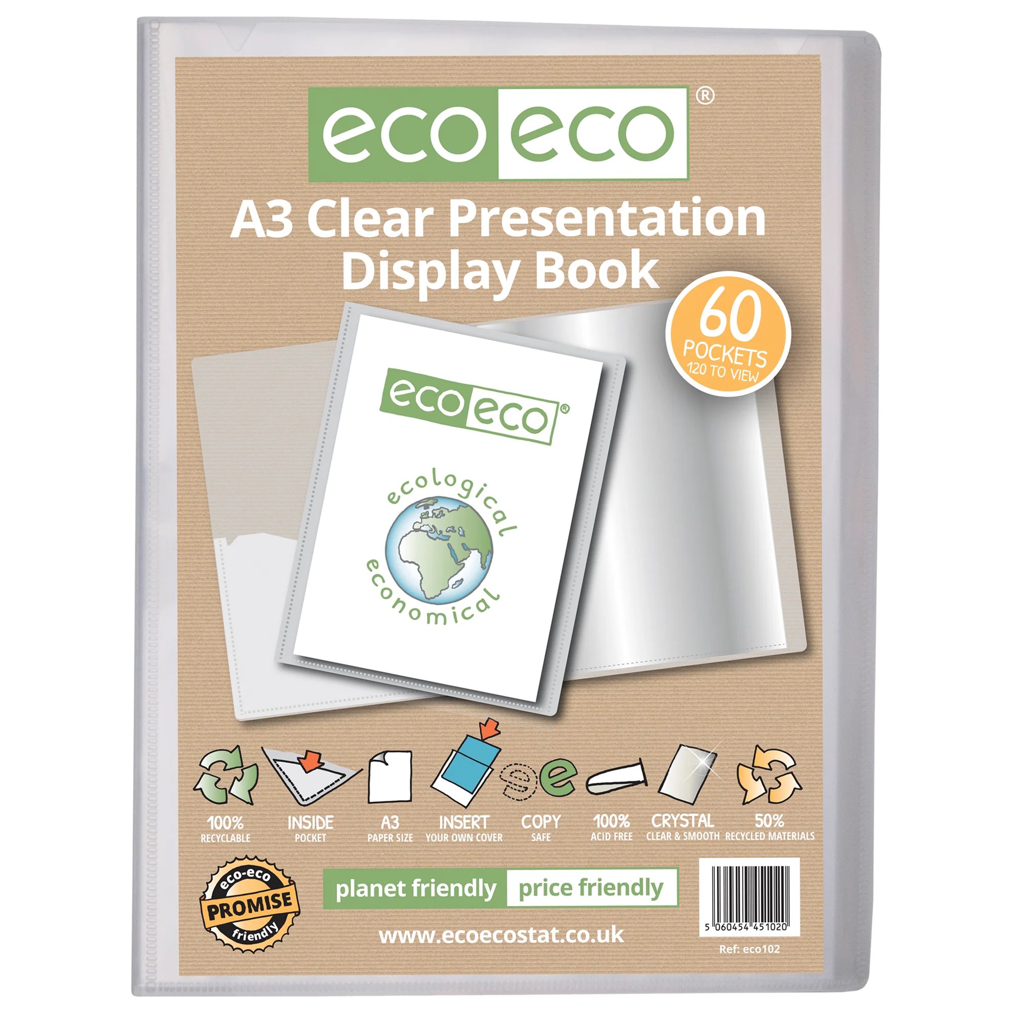 A3 50% Recycled Clear 40 Pocket Presentation Display Book - Single