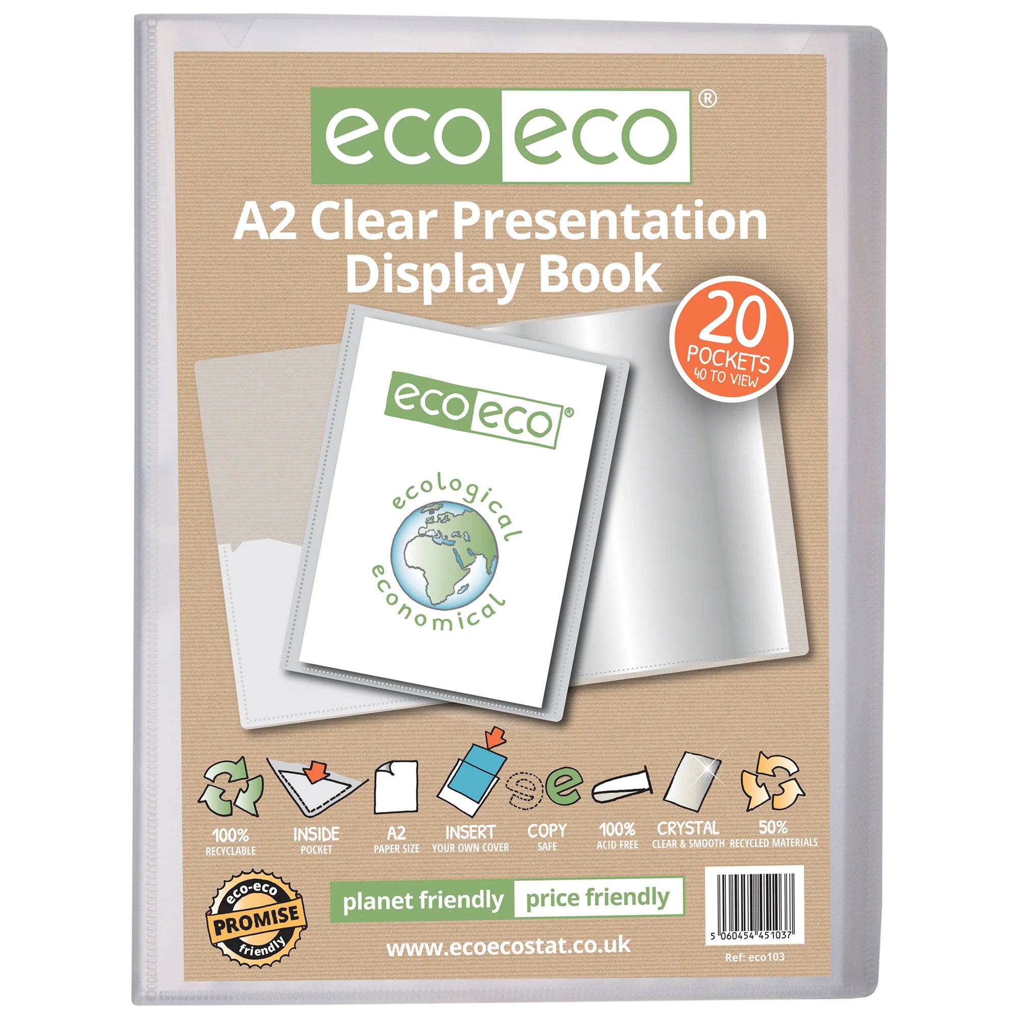 A3 50% Recycled Clear 60 Pocket Presentation Display Book - Single