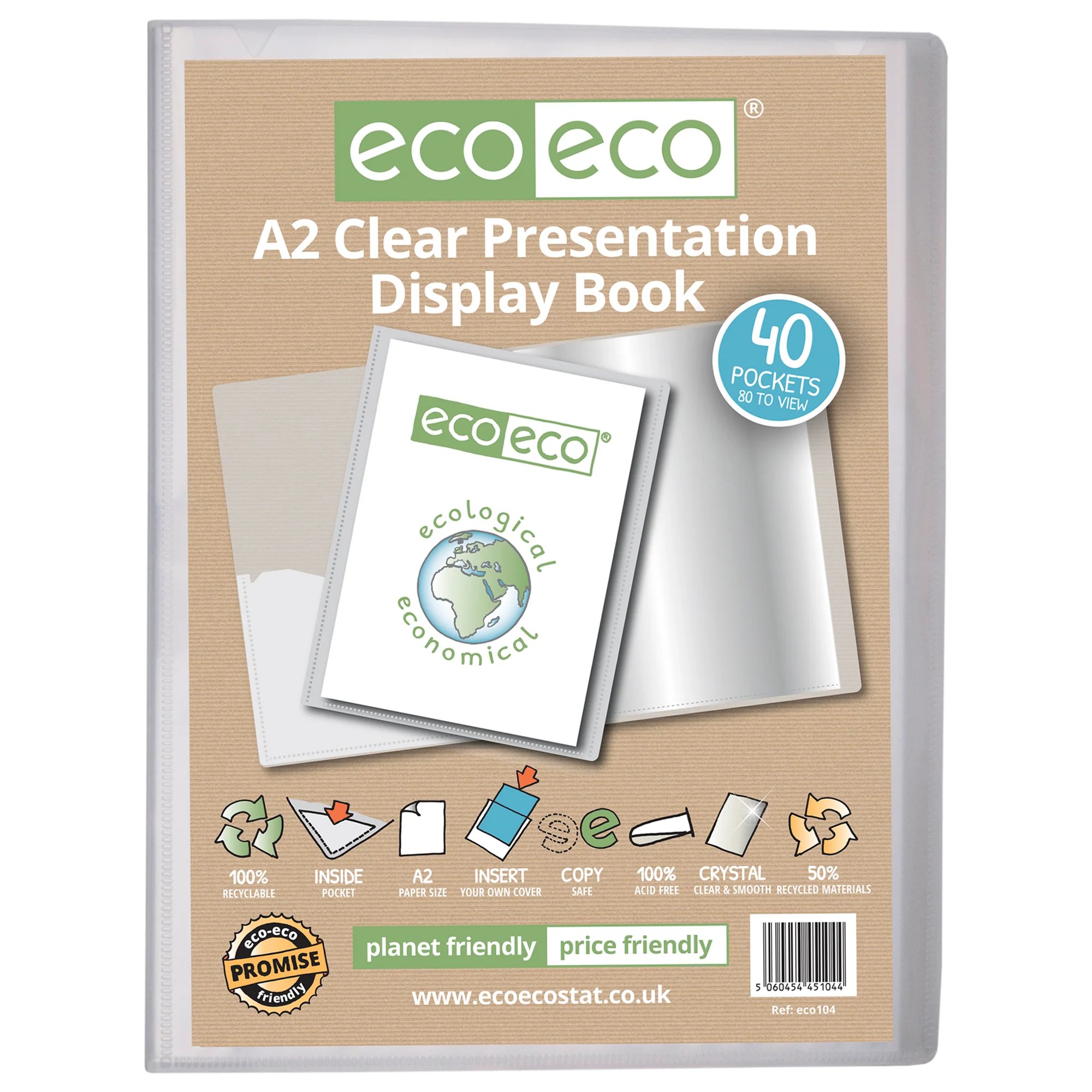 A2 50% Recycled Clear 20 Pocket Presentation Display Book - Single