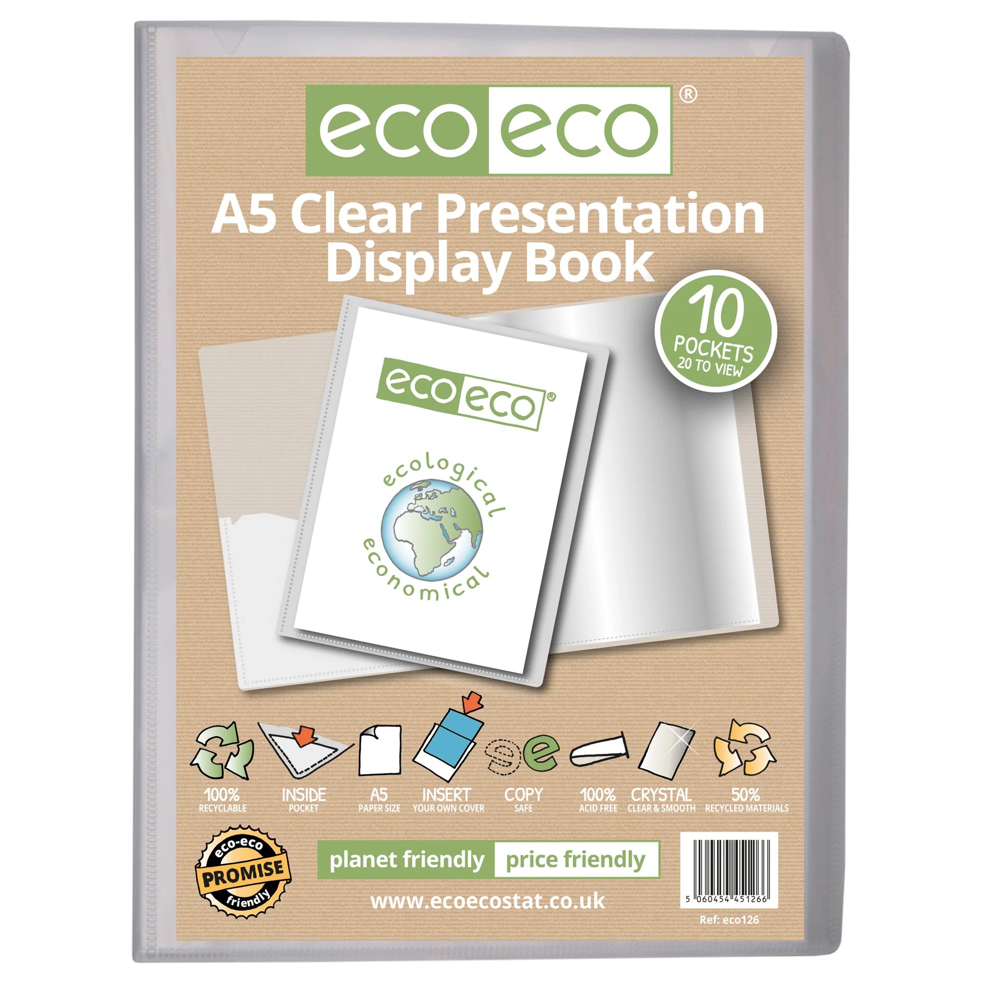 A4 50% Recycled Clear 10 Pocket Presentation Display Book - Single