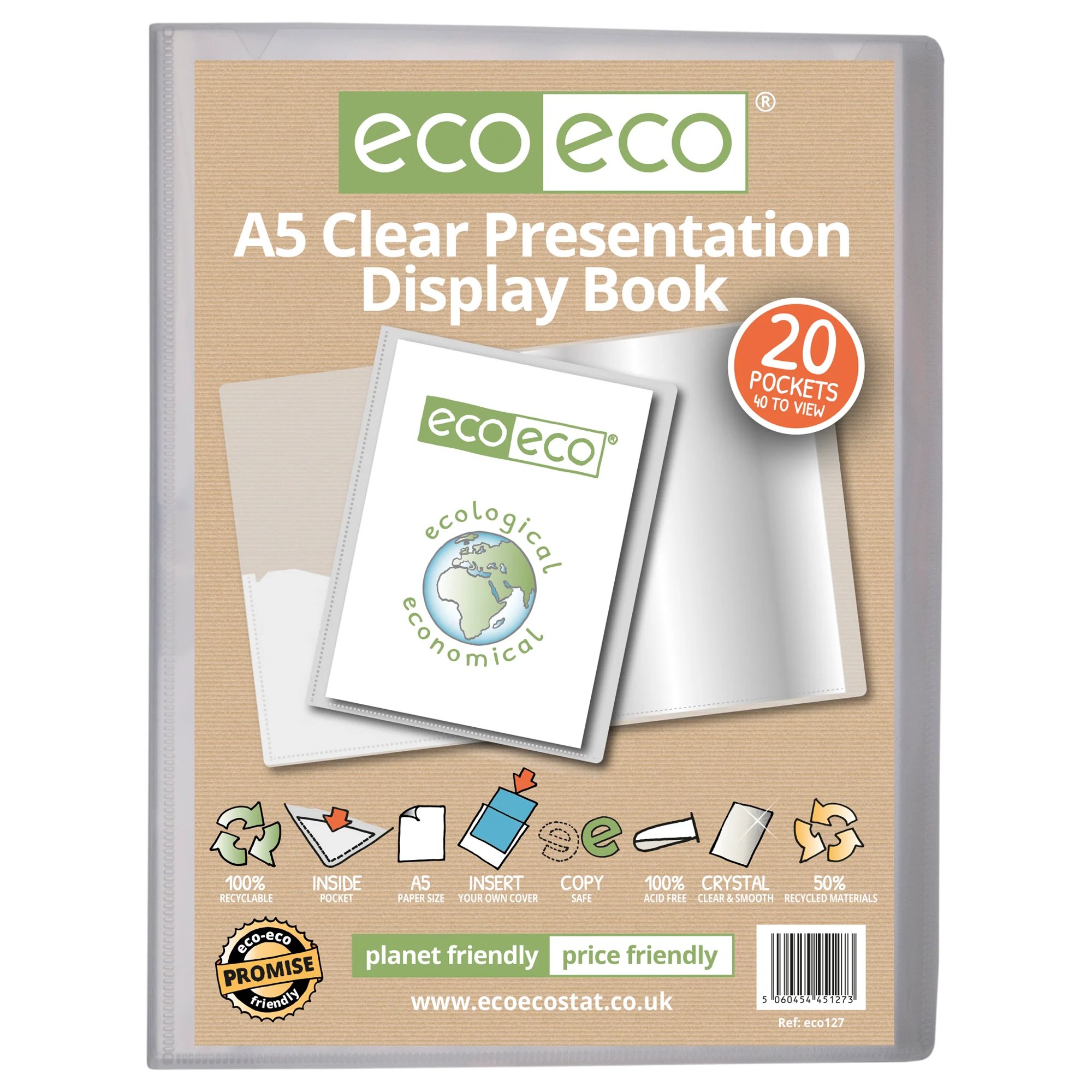 A5 50% Recycled Clear 10 Pocket Presentation Display Book - Single