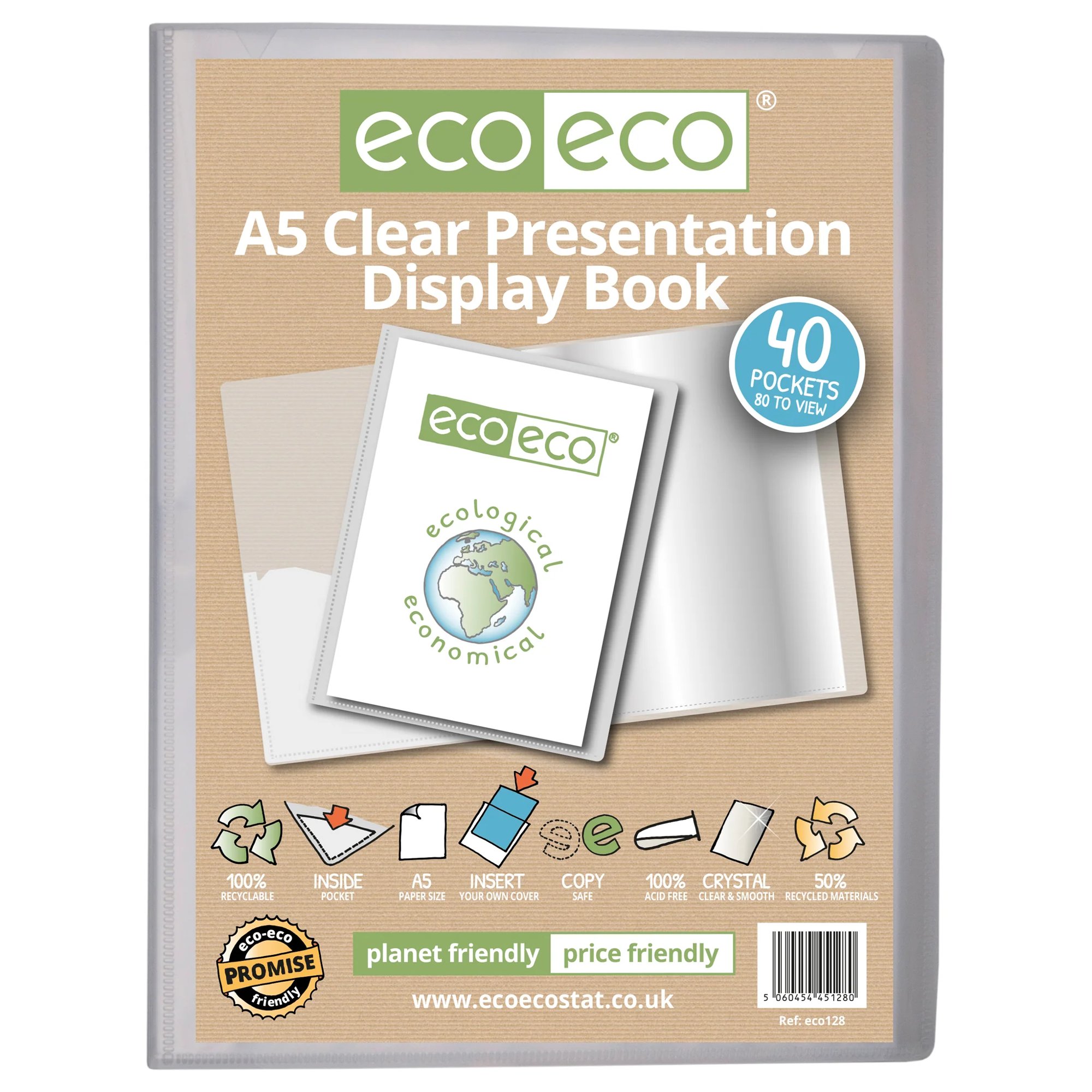 A5 50% Recycled Clear 20 Pocket Presentation Display Book - Single