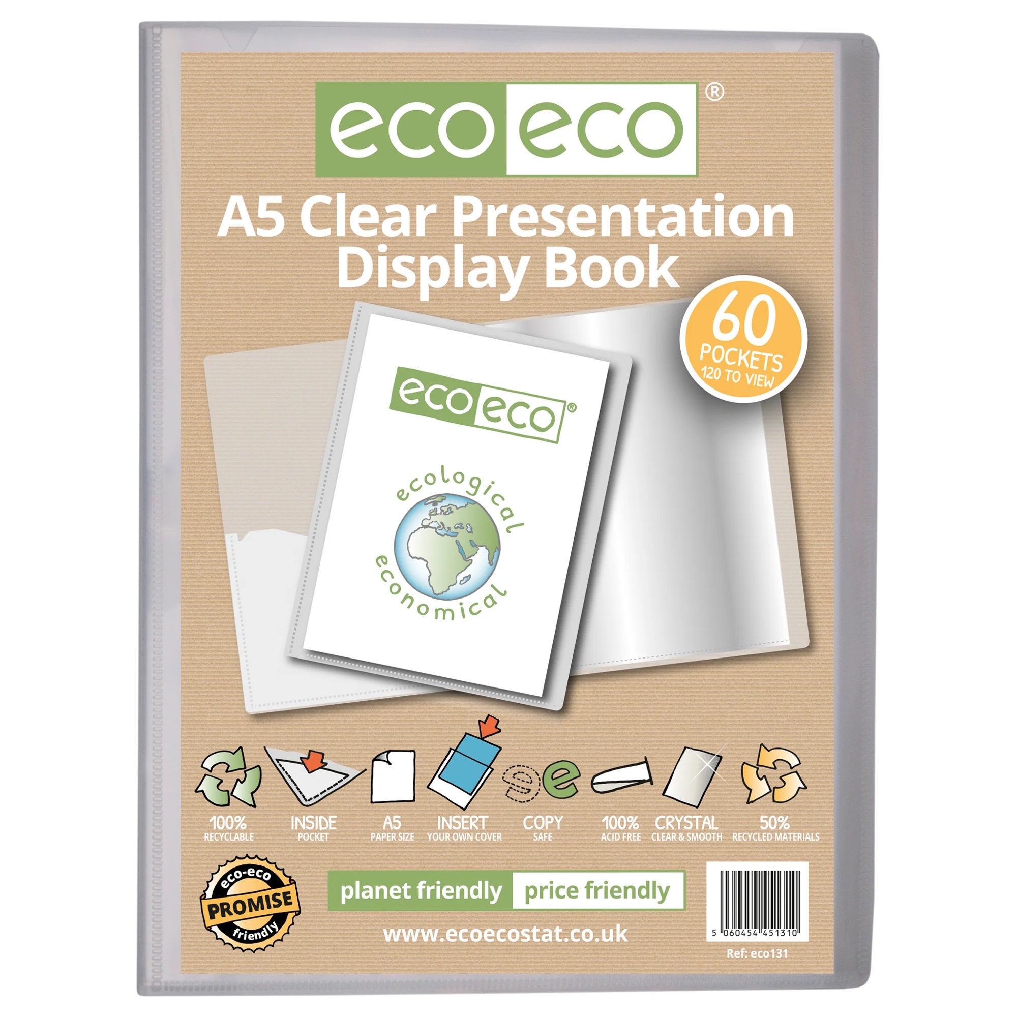 A4 100% Recycled Bag 25 Colour Spine Multi Punched Pockets - Pack of 25