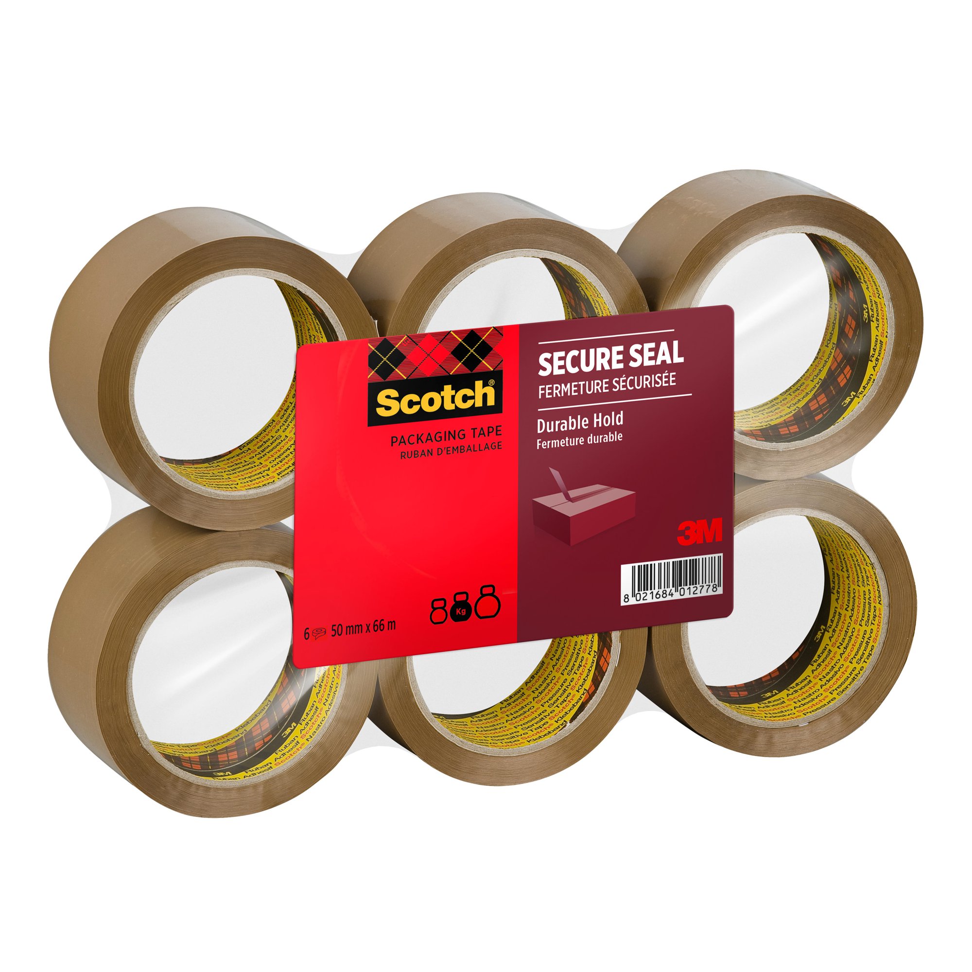 Scotch Secure Seal Packaging Tape, Transparent , 50 mm x 66 m, 6 Rolls/Pack