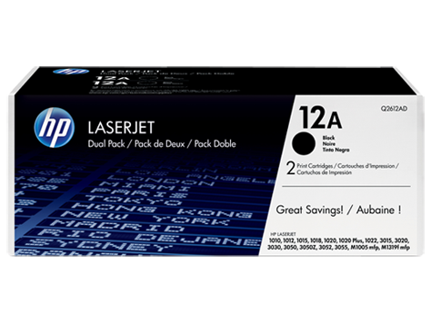 HP 12A Black Standard Capacity Toner Twinpack 2 x 2K pages (Pack 2) for HP LaserJet 1012/1018/1020/1022/3015/3020/3030/3050/3052/3055/M1120 - Q2612AD - GRADE A STOCK